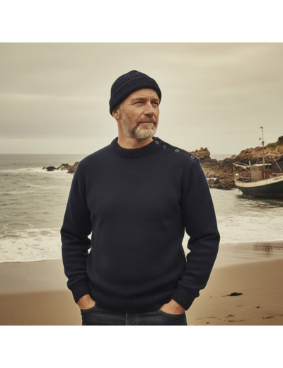 Pull breton à boutons (100% laine)