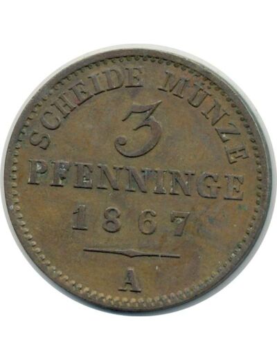 ALLEMAGNE PRUSSE 3 PFENNIG 1867 A TTB (W482)