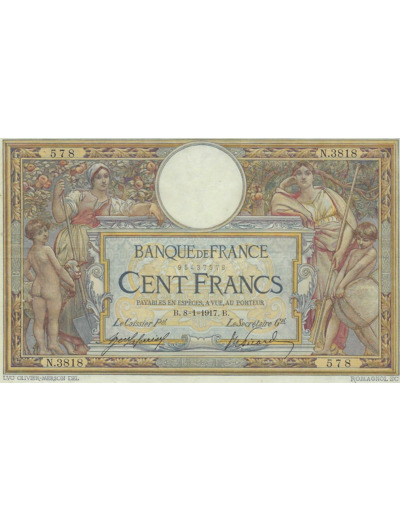 FRANCE 100 FRANCS SERIE N.3818 MERSON 08 01 1917 TTB+