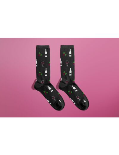 Chaussettes LA VIGNERONNE Vin rouge, verre, raisin & bouteille