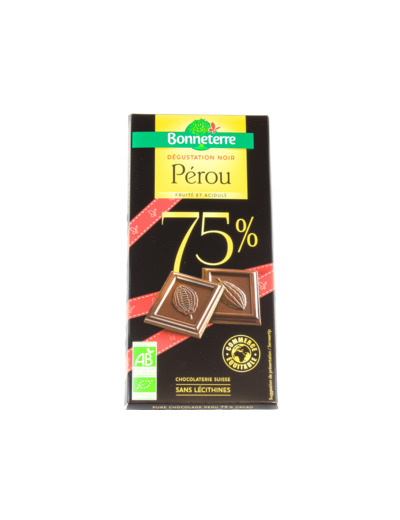 Chocolat Noir du Pérou 75% de Cacao Bio 80g