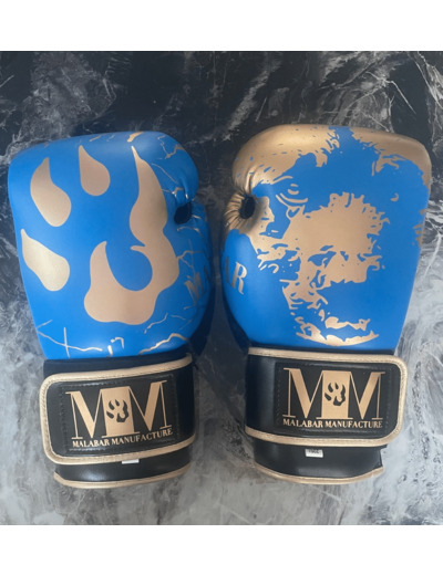 Gants de boxe full bleu et or bracelet noir