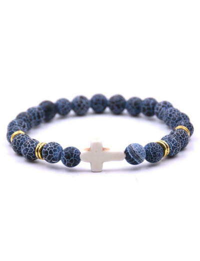 BRACELET élastique 8mm en pierre véritable- Agate Bleue craquelée
